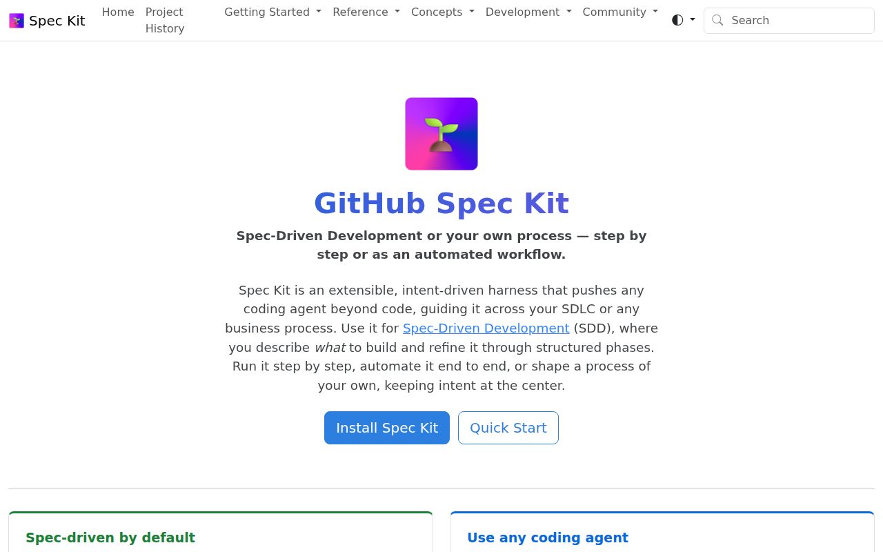 Screenshot of spec-kit (github.github.com/spec-kit)