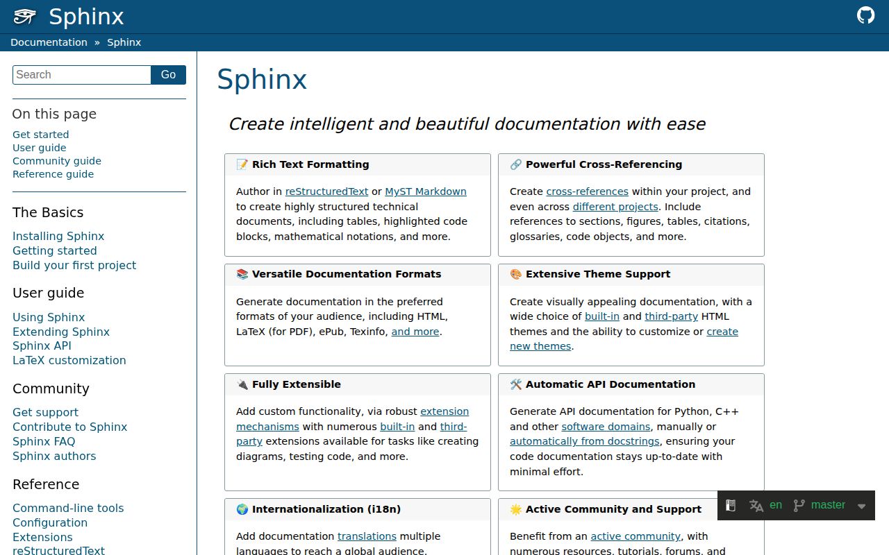 Screenshot of sphinx documentation