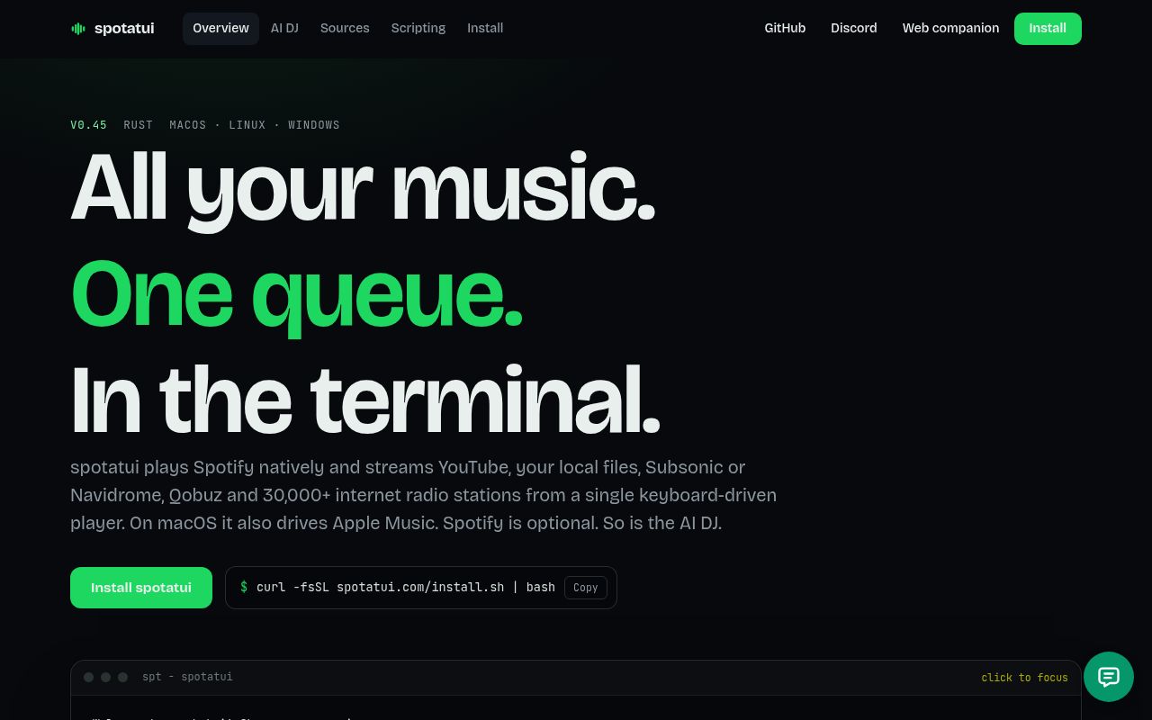 Screenshot of spotatui (spotatui.com)