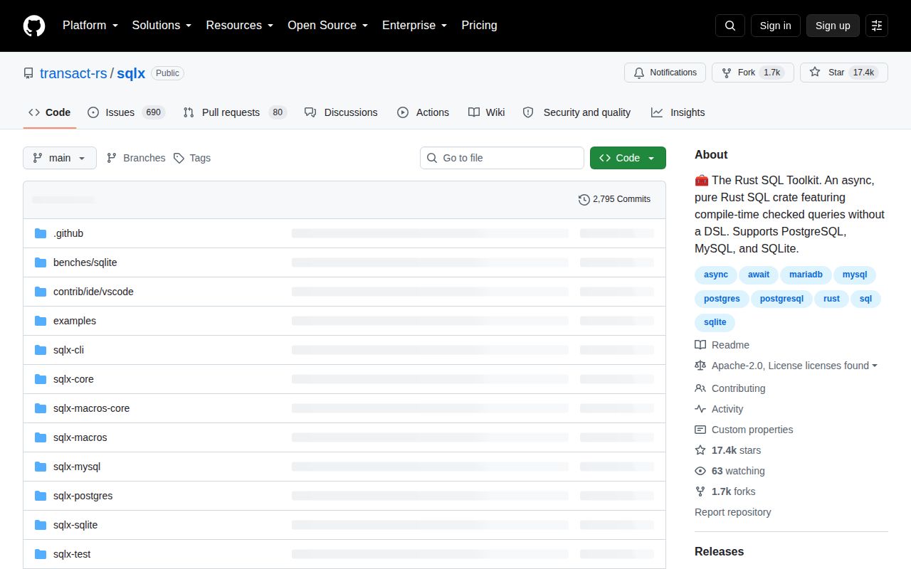 Screenshot of sqlx (github.com/transact-rs/sqlx)