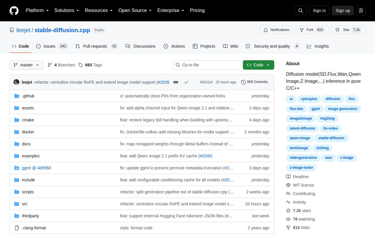 Screenshot of stable-diffusion.cpp (github.com/leejet/stable-diffusion.cpp)