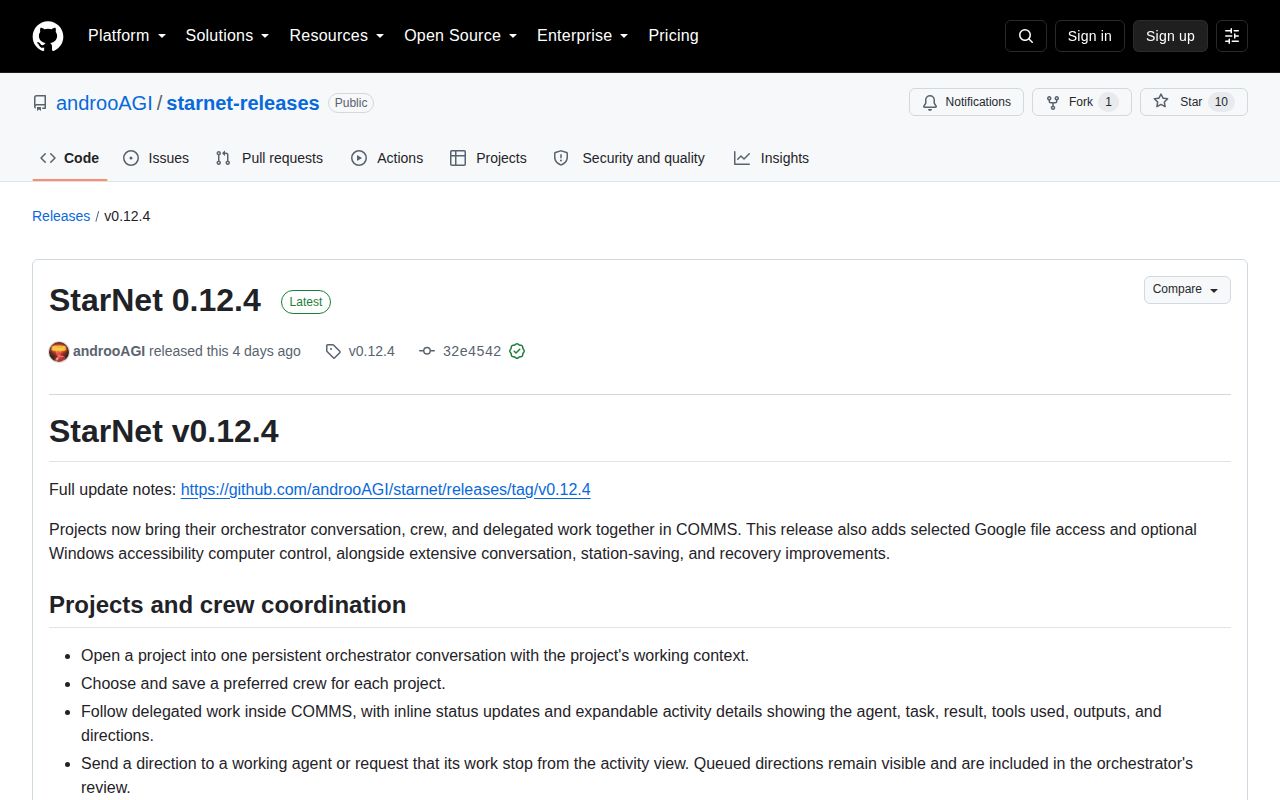 Screenshot of starnet (github.com/androoAGI/starnet-releases/releases/latest)