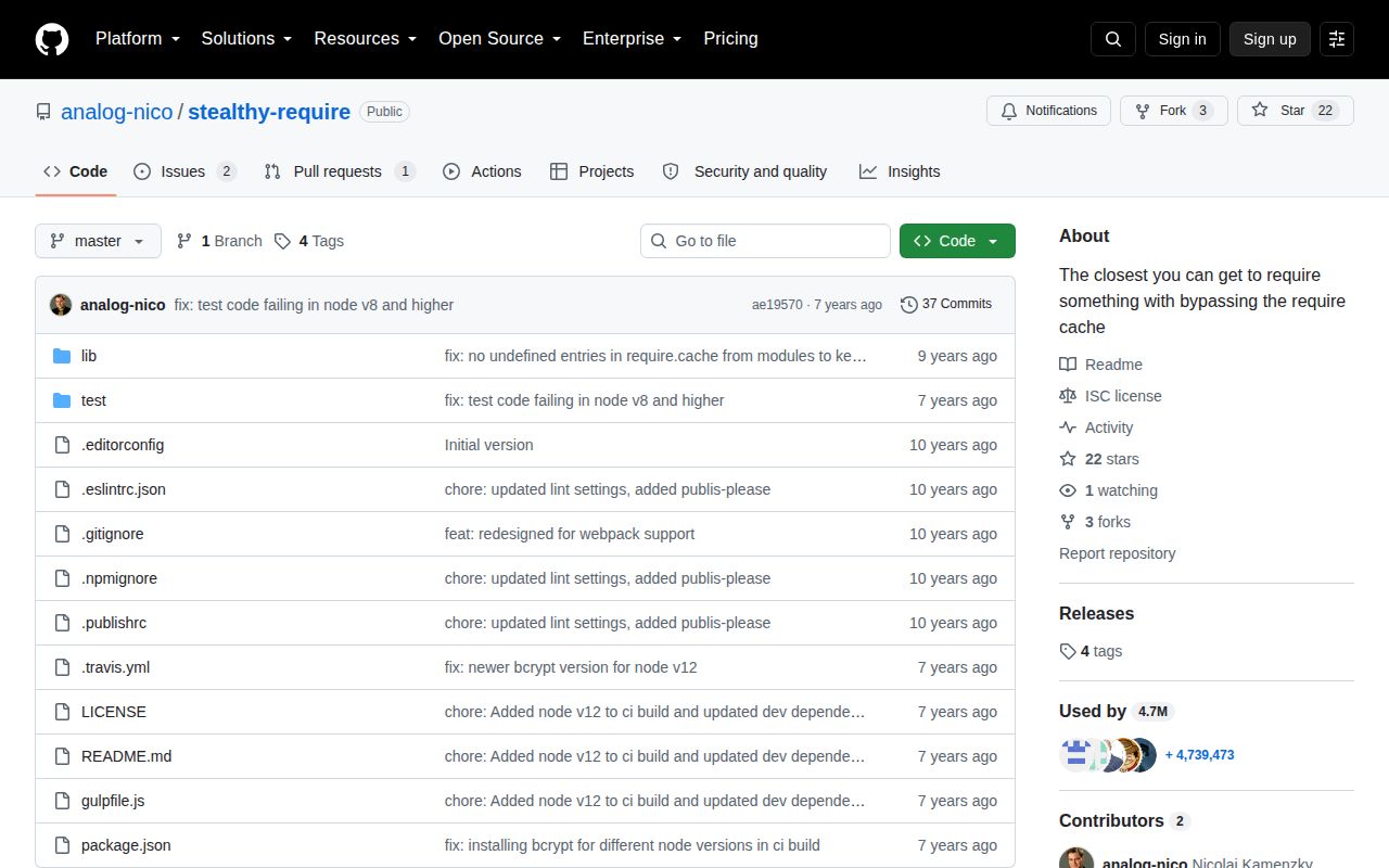 Screenshot of stealthy-require documentation