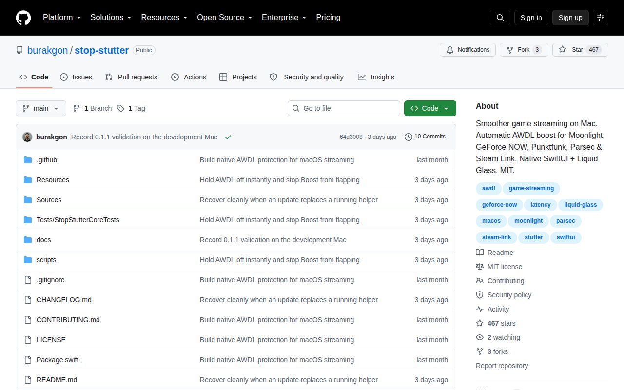 Screenshot of stop-stutter (github.com/burakgon/stop-stutter)