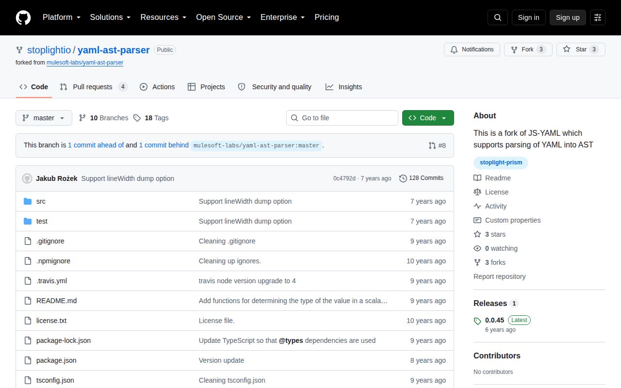 Screenshot of @stoplight/yaml-ast-parser documentation