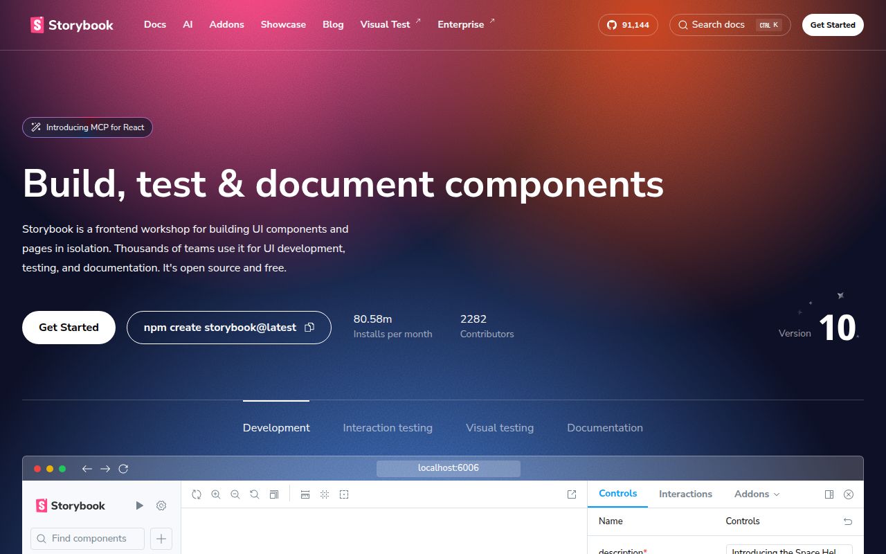 Screenshot of storybook (storybook.js.org)