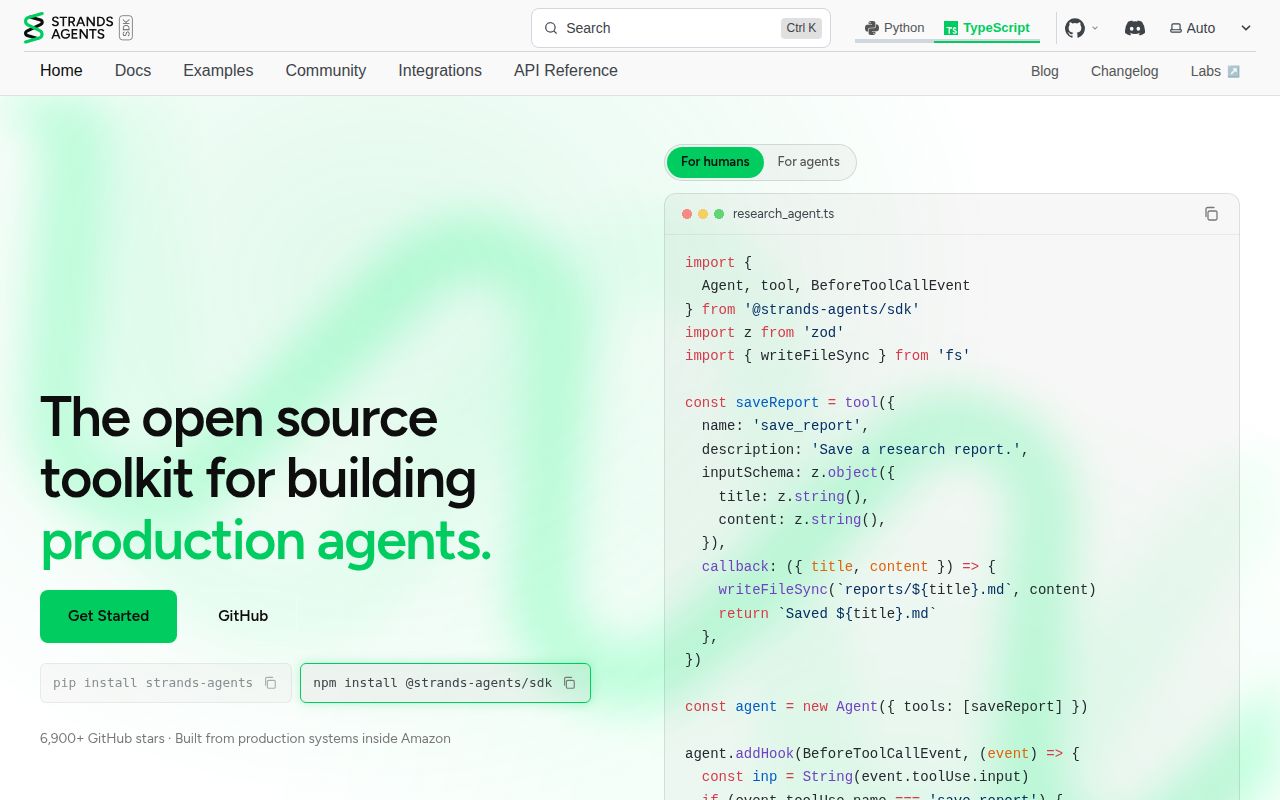 Screenshot of strands-agents documentation