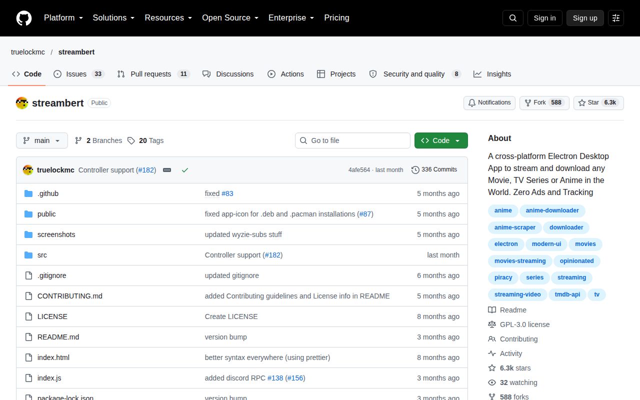 Screenshot of streambert (github.com/truelockmc/streambert)