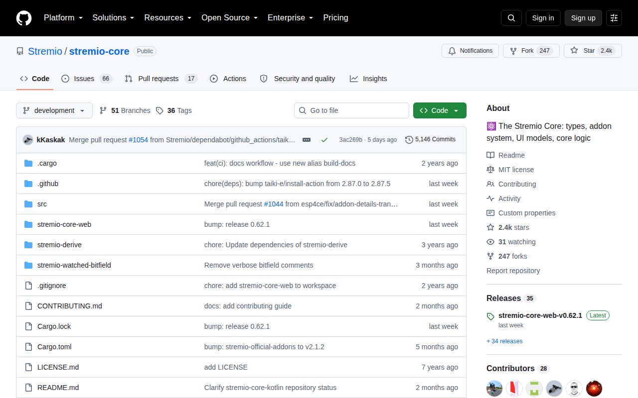 Screenshot of stremio-core (github.com/Stremio/stremio-core)