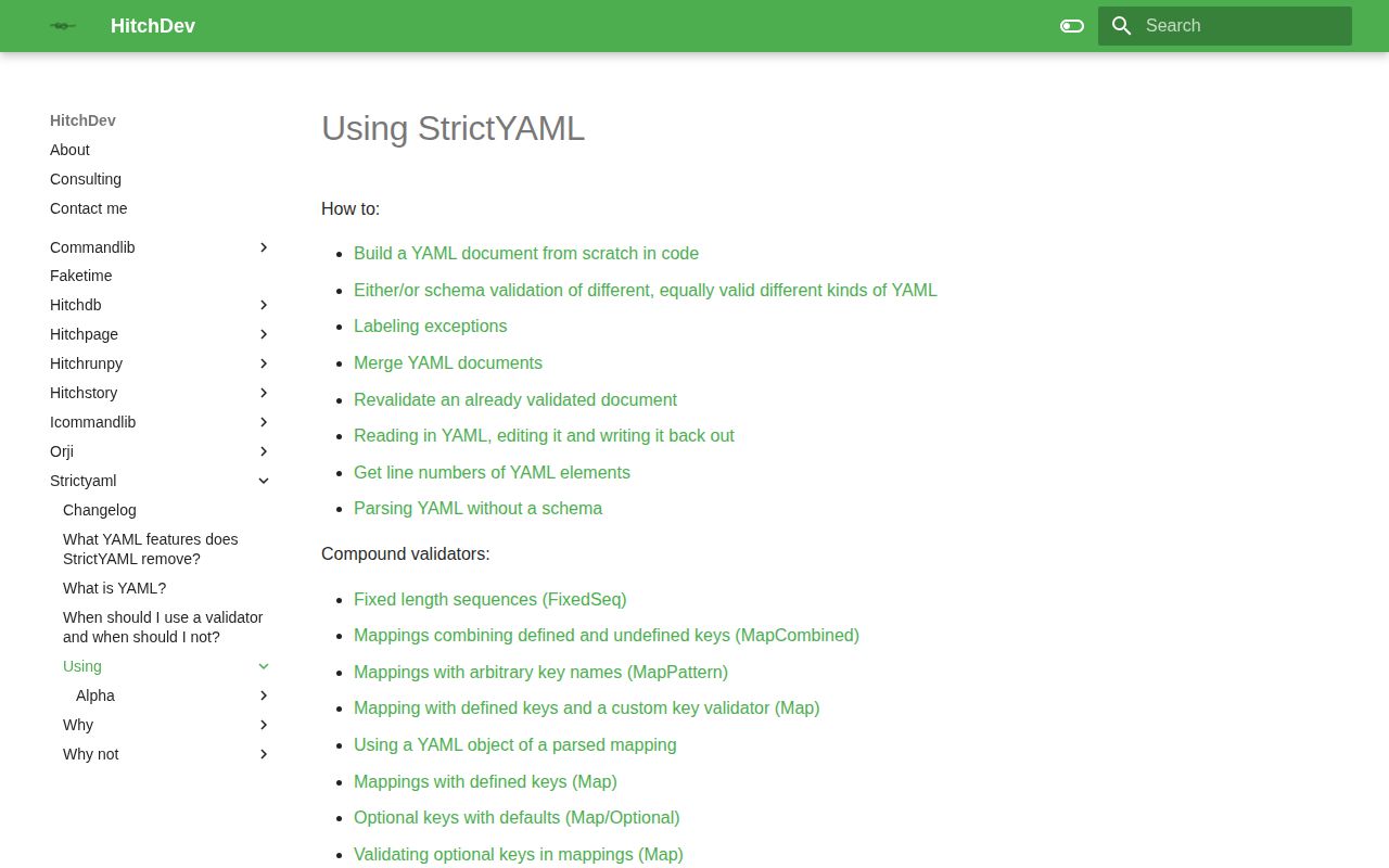 Screenshot of strictyaml documentation