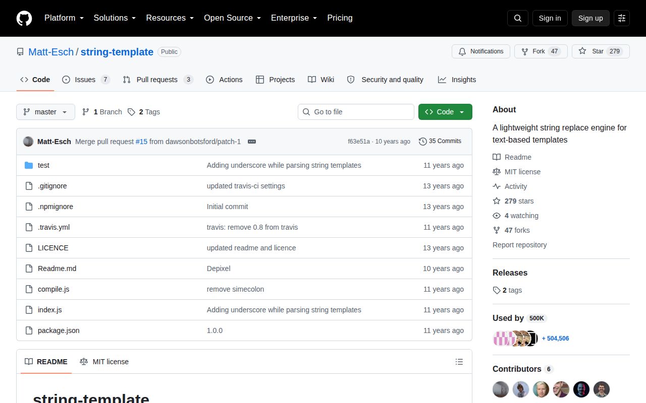 Screenshot of string-template documentation