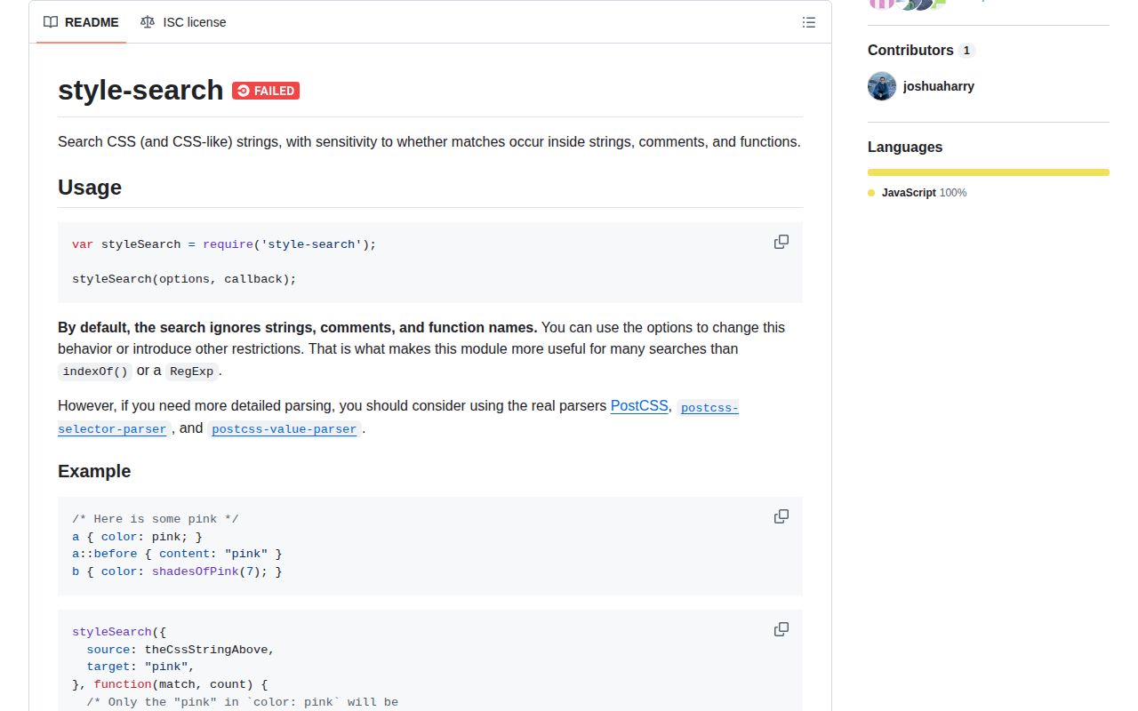 Screenshot of style-search documentation