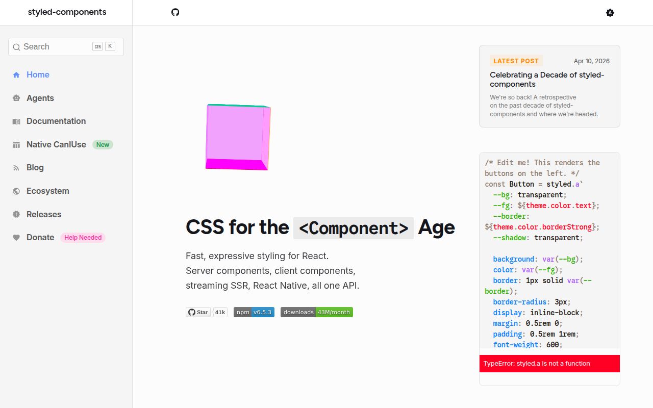 Screenshot of styled-components (styled-components.com)