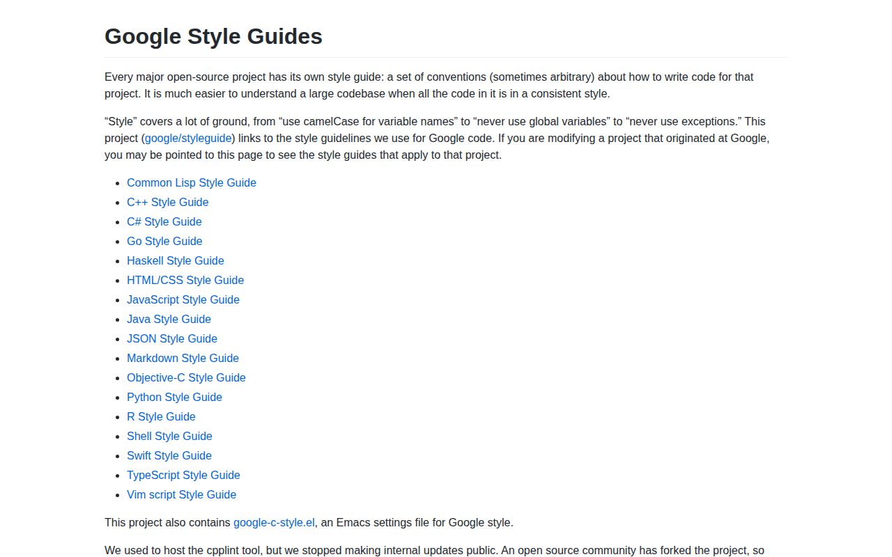Screenshot of styleguide (google.github.io/styleguide)