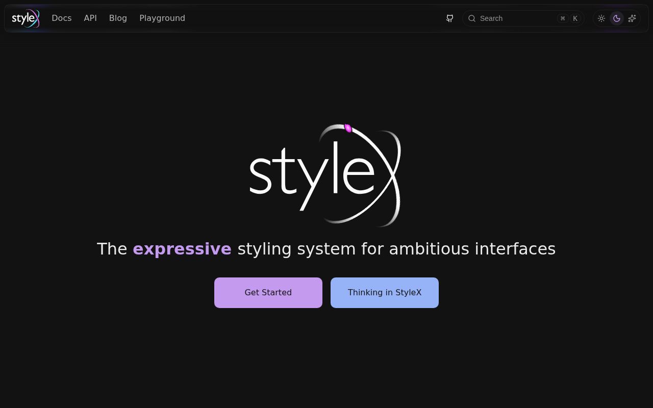 Screenshot of stylex (stylexjs.com)