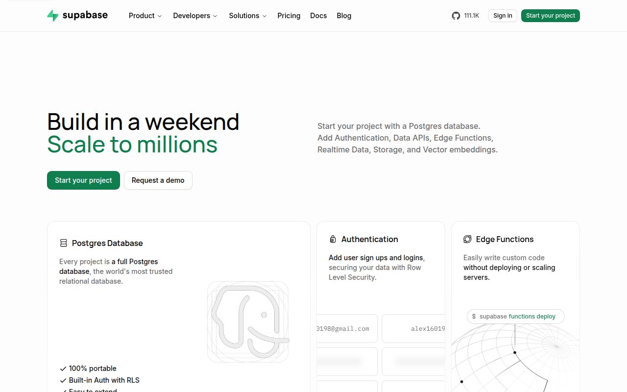 Screenshot of supabase (supabase.com)