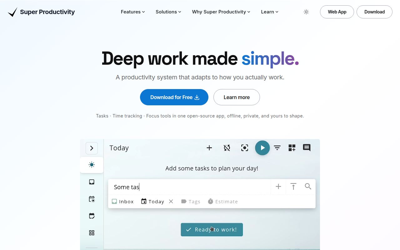Screenshot of super-productivity (super-productivity.com?ref=github)