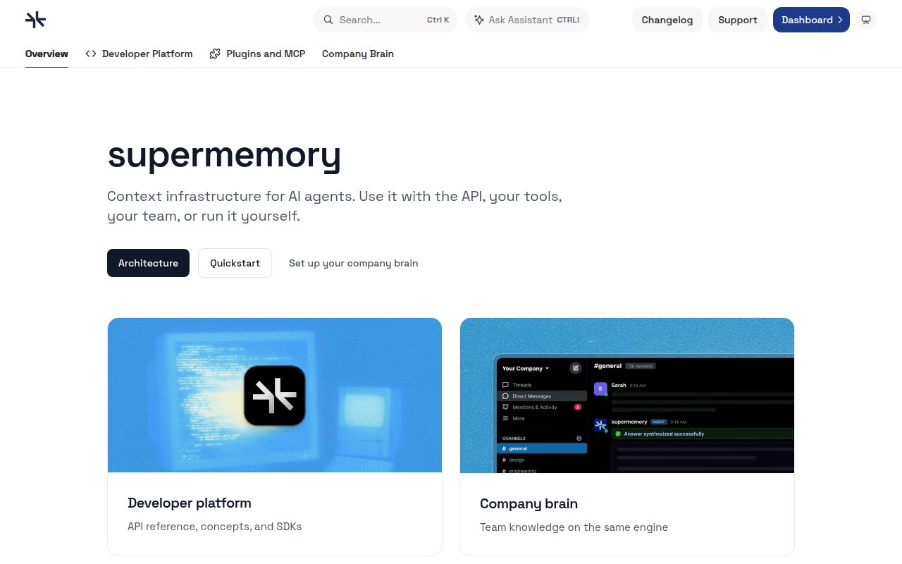 Screenshot of supermemory (supermemory.ai/docs)