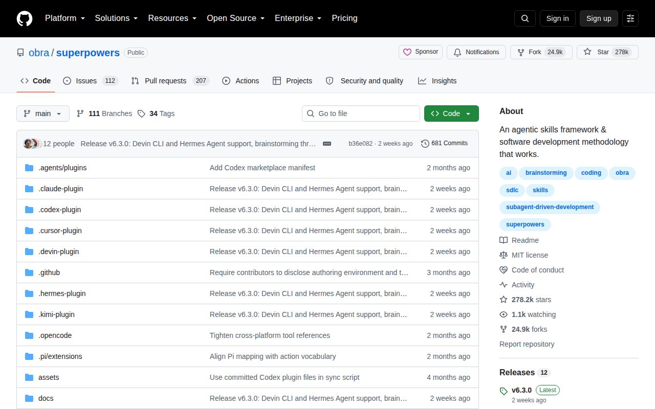 Screenshot of superpowers (github.com/obra/superpowers)