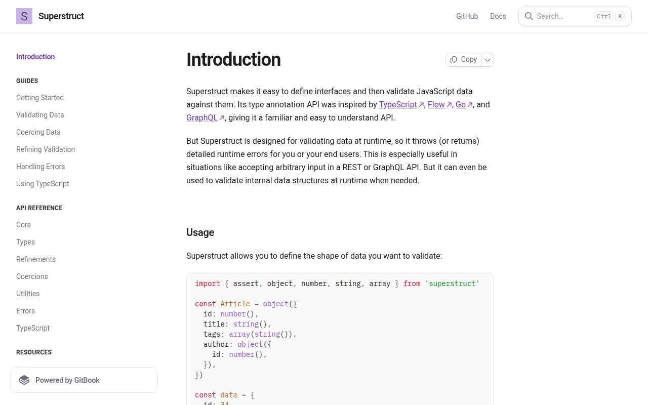 Screenshot of superstruct documentation