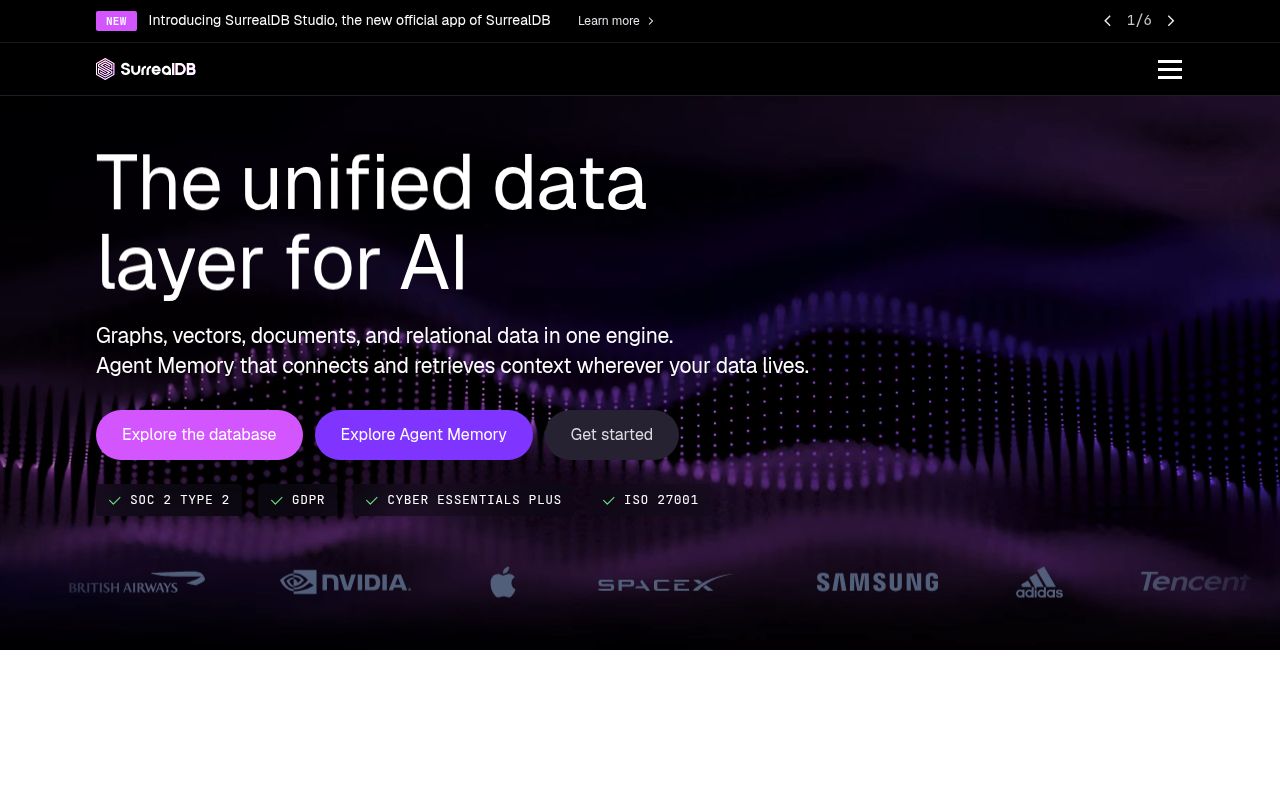 Screenshot of surrealdb (surrealdb.com)