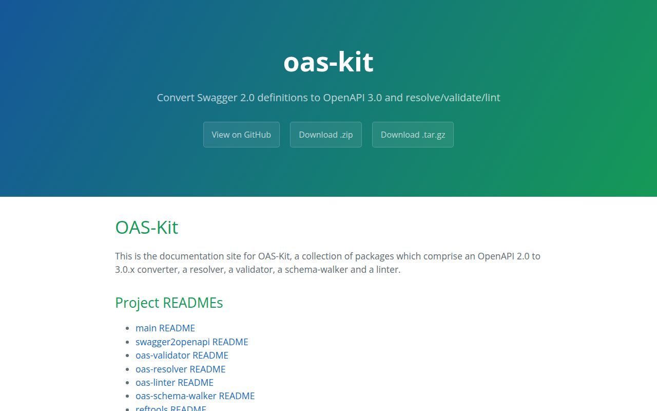 Screenshot of swagger2openapi documentation