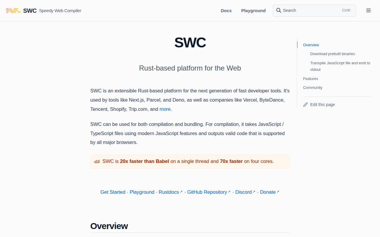 Screenshot of swc (swc.rs)