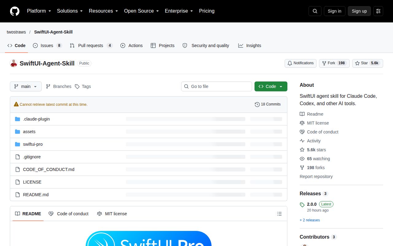 Screenshot of SwiftUI-Agent-Skill (github.com/twostraws/SwiftUI-Agent-Skill)