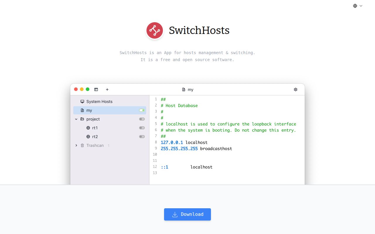 Screenshot of SwitchHosts (switchhosts.app)