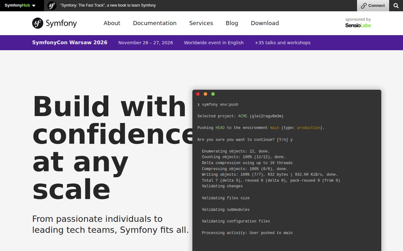 Screenshot of symfony (symfony.com)