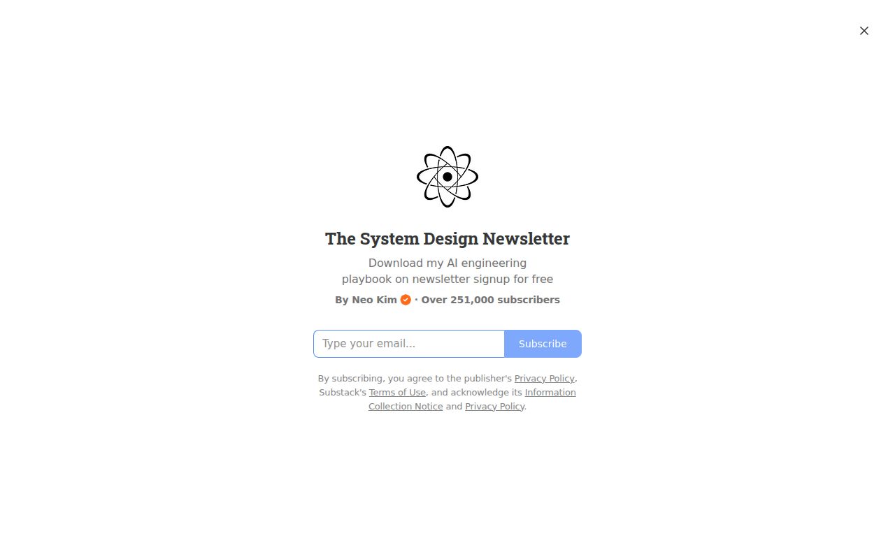 Screenshot of system-design-academy (newsletter.systemdesign.one/join)