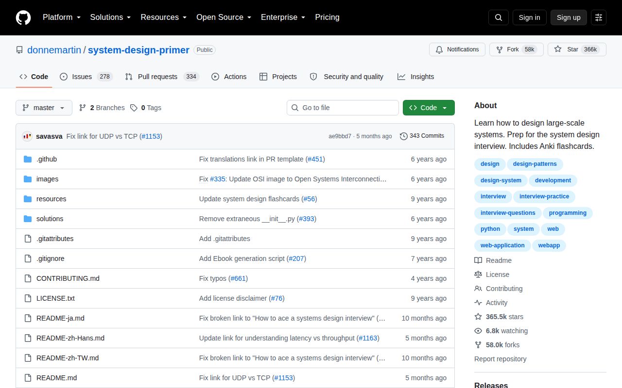 Screenshot of system-design-primer (github.com/donnemartin/system-design-primer)