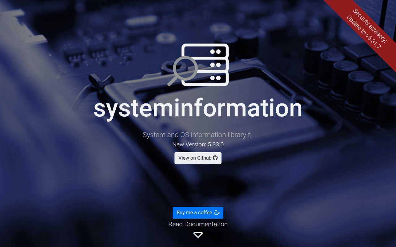 Screenshot of systeminformation documentation