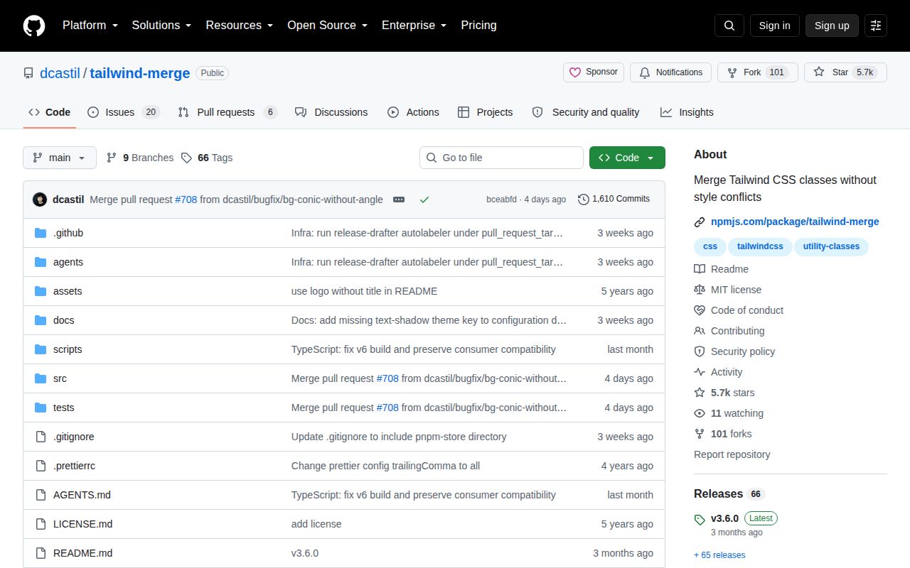 Screenshot of tailwind-merge documentation