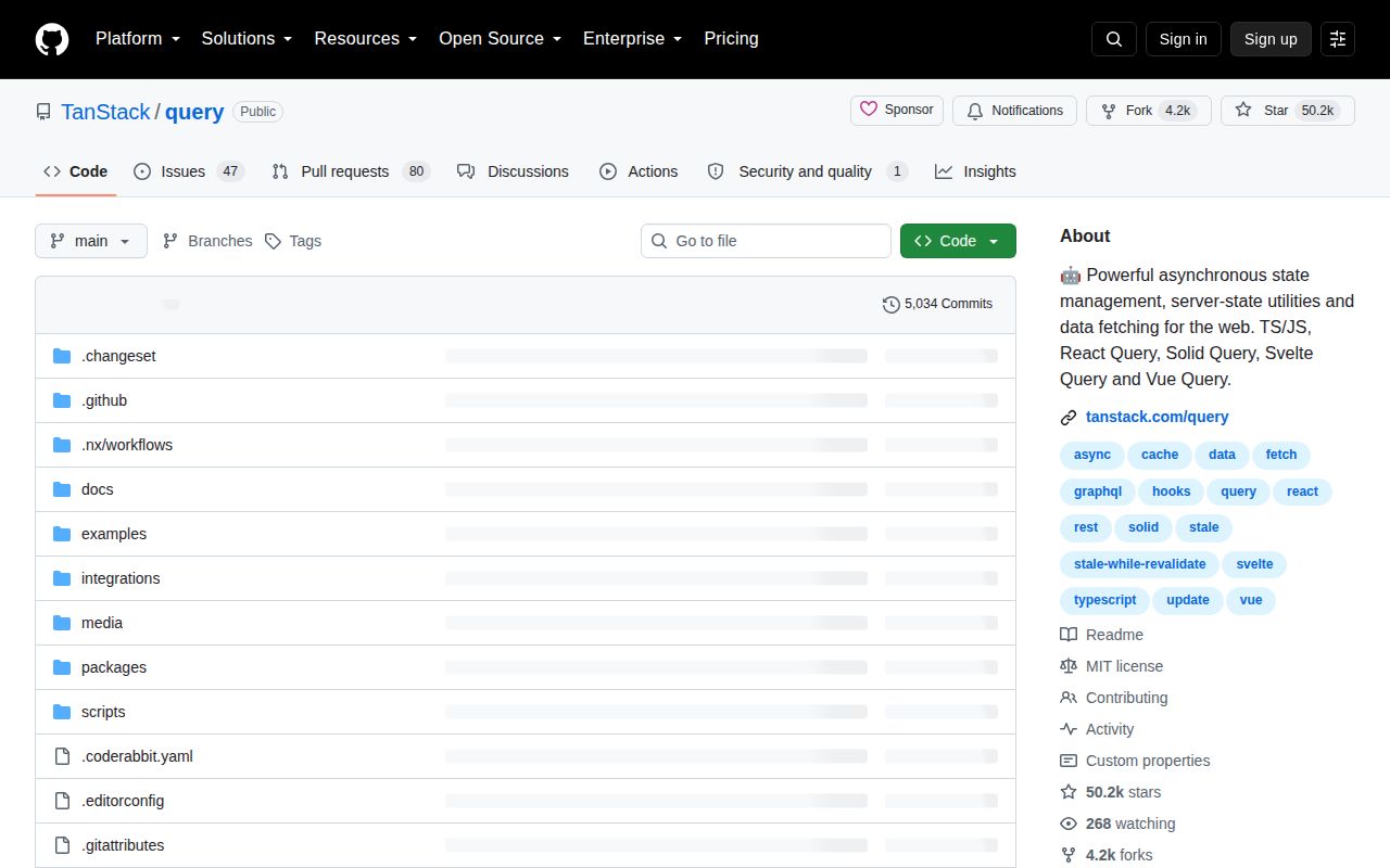 Screenshot of @tanstack/react-query documentation