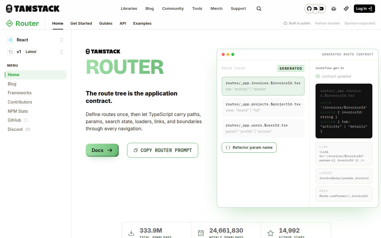 Screenshot of @tanstack/react-router documentation