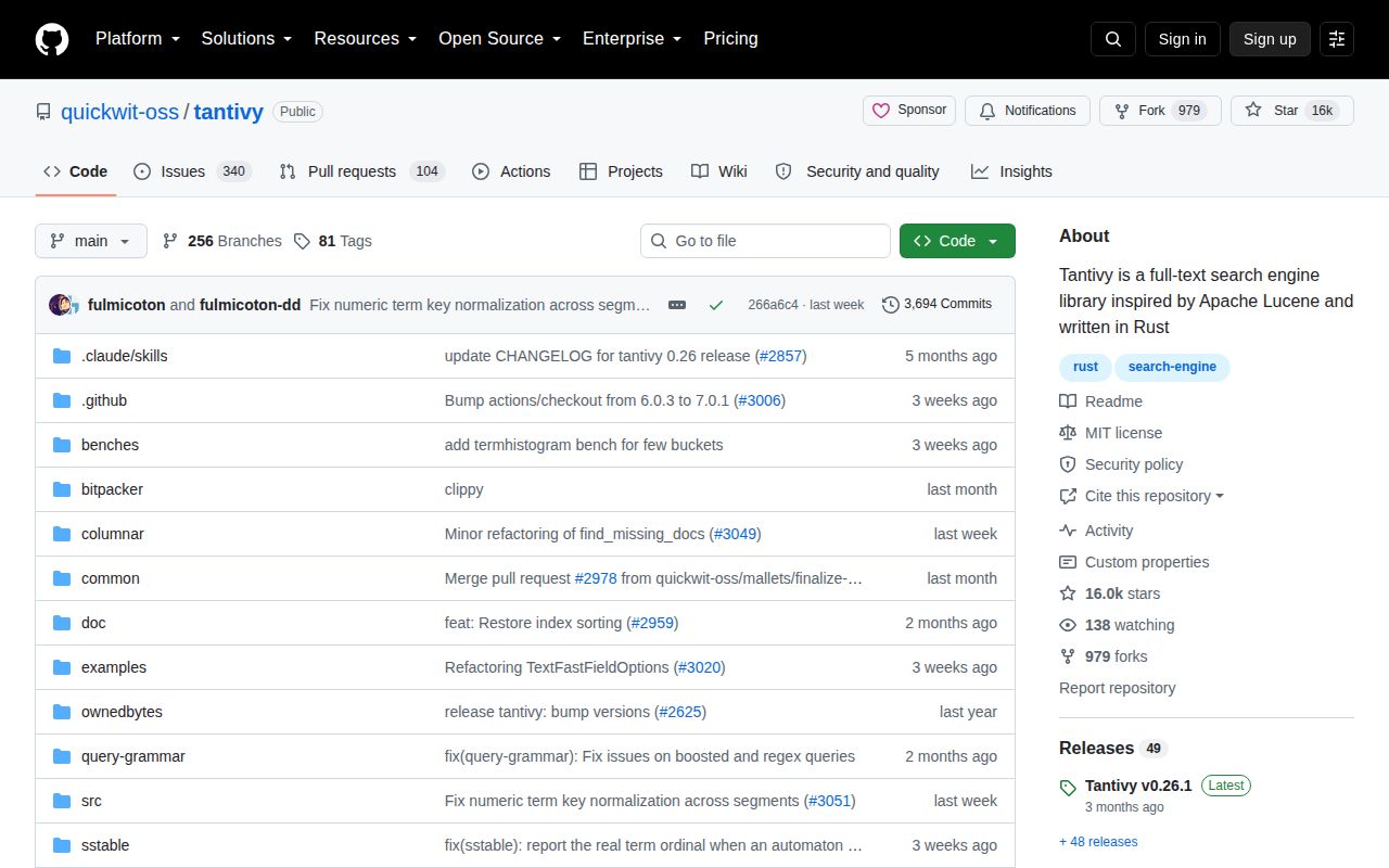 Screenshot of tantivy (github.com/quickwit-oss/tantivy)