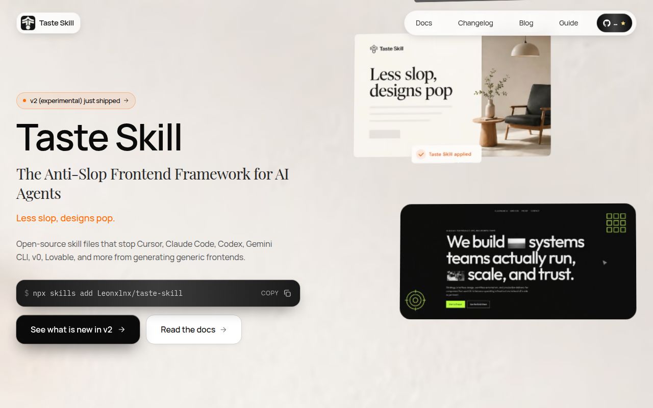 Screenshot of taste-skill (tasteskill.dev)