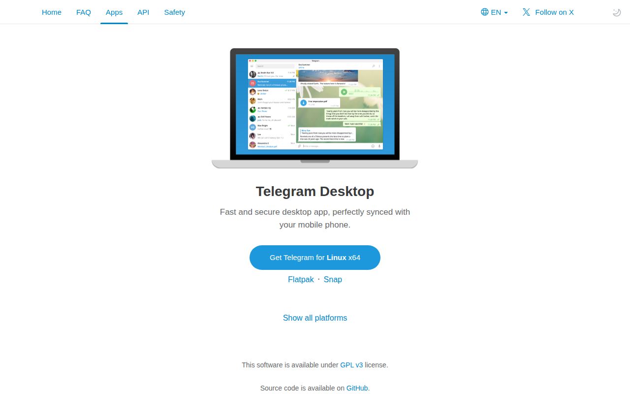 Screenshot of tdesktop (desktop.telegram.org)