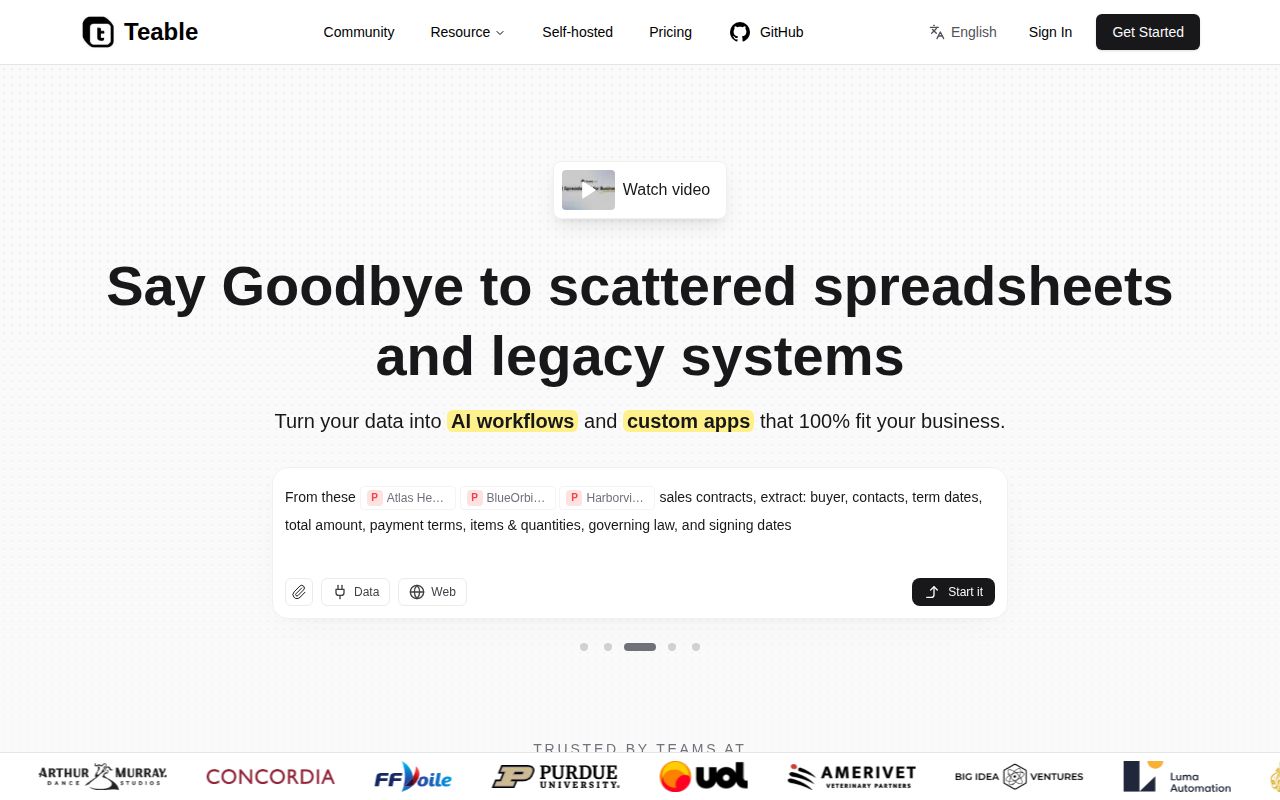 Screenshot of teable (teable.ai)