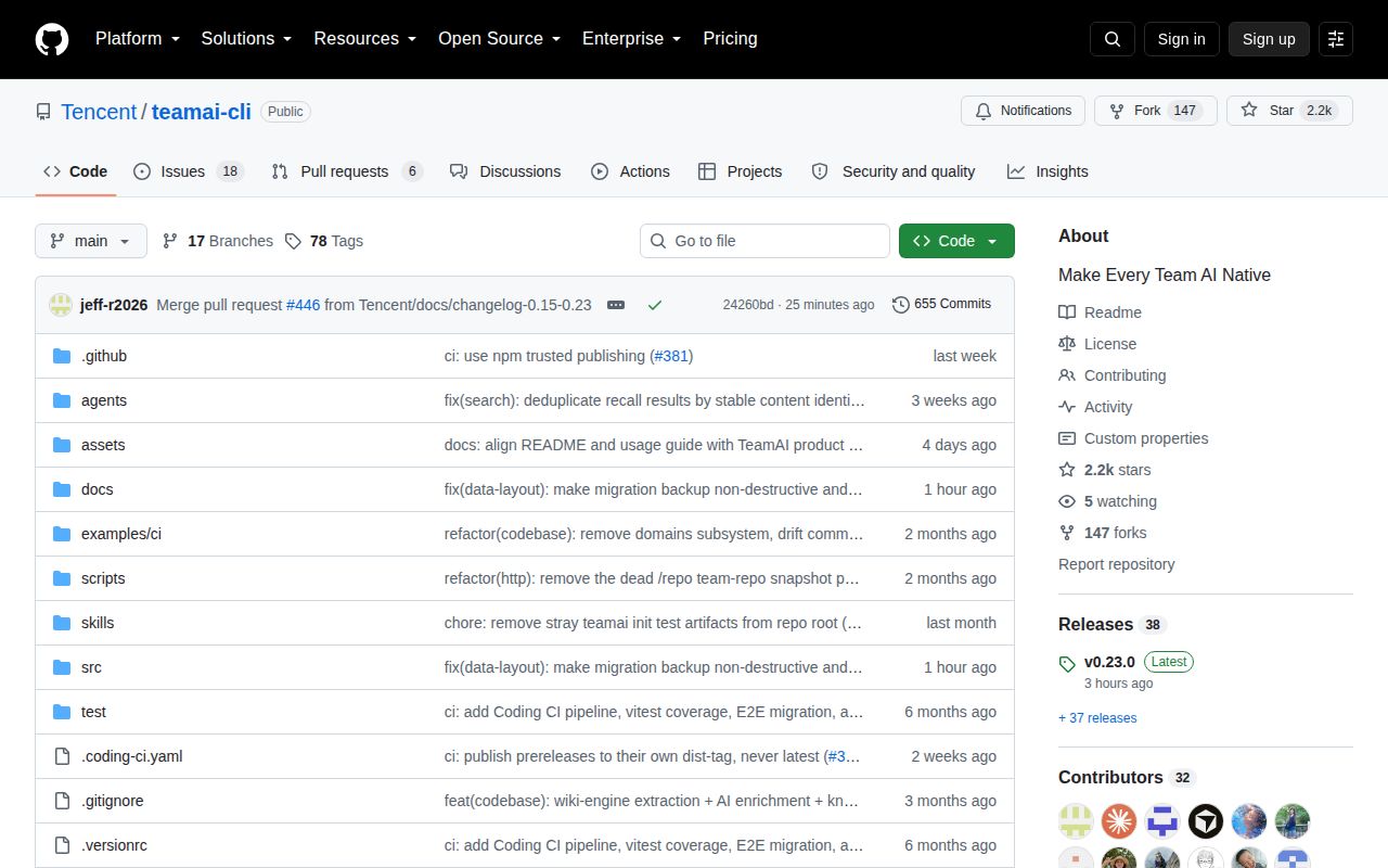 Screenshot of teamai-cli (github.com/Tencent/teamai-cli)