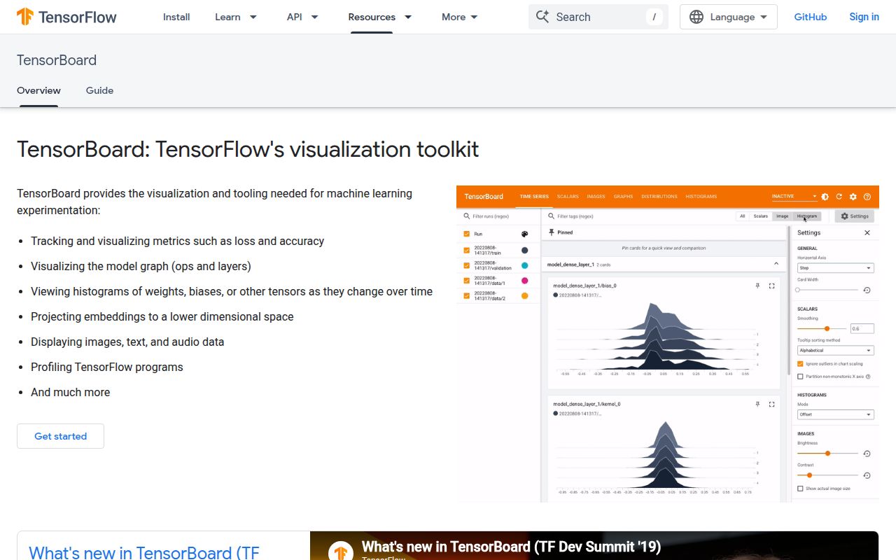 Screenshot of tensorboard documentation