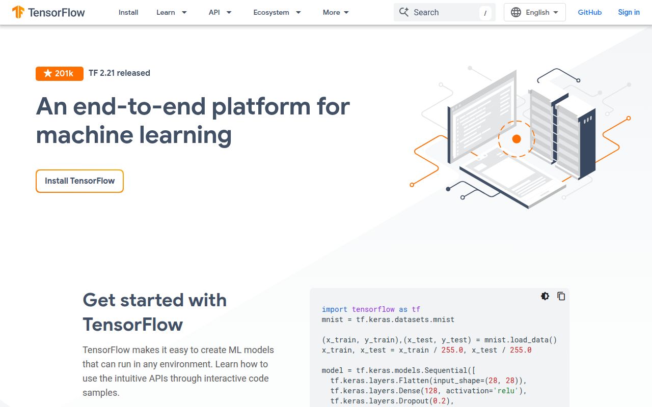 Screenshot of tensorflow (tensorflow.org)