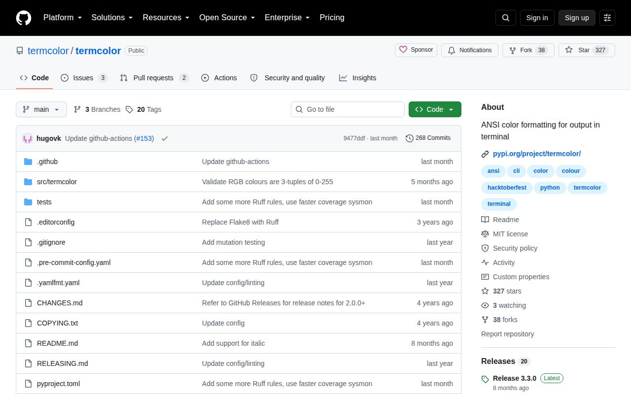 Screenshot of termcolor documentation