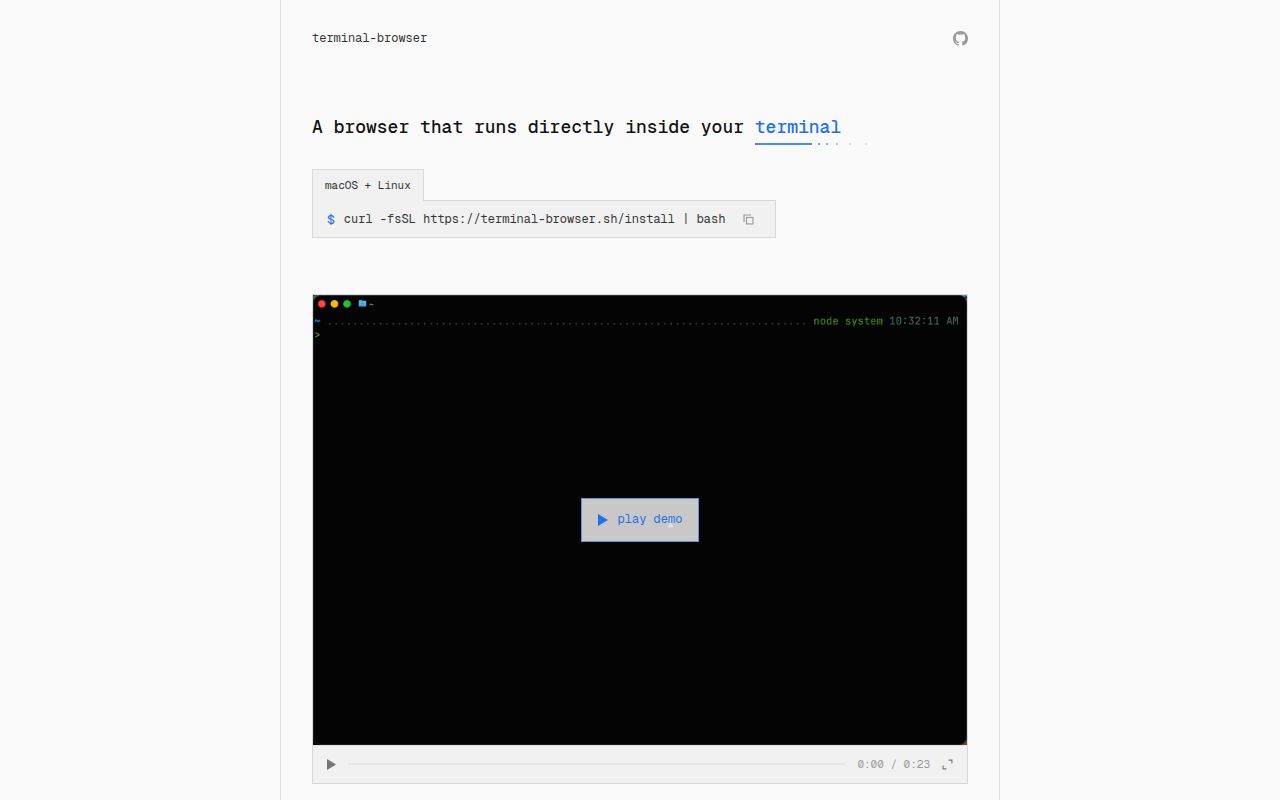 Screenshot of terminal-browser (terminal-browser.com)