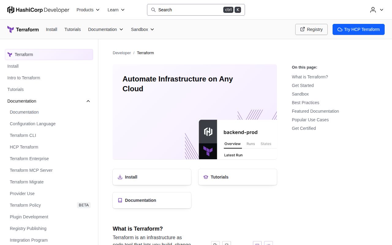 Screenshot of terraform (developer.hashicorp.com/terraform)