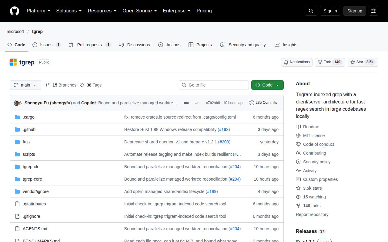 Screenshot of tgrep (github.com/microsoft/tgrep)