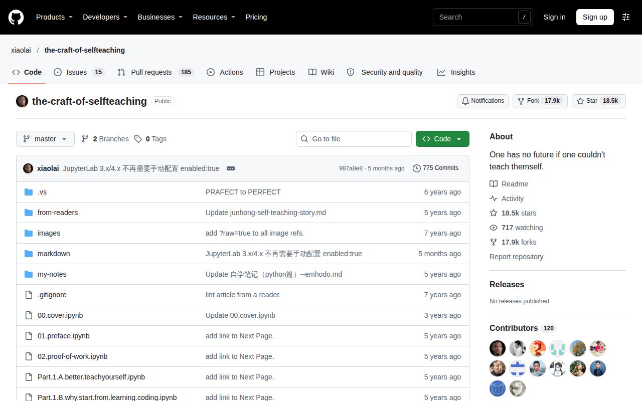 Screenshot of the-craft-of-selfteaching (github.com/xiaolai/the-craft-of-selfteaching)