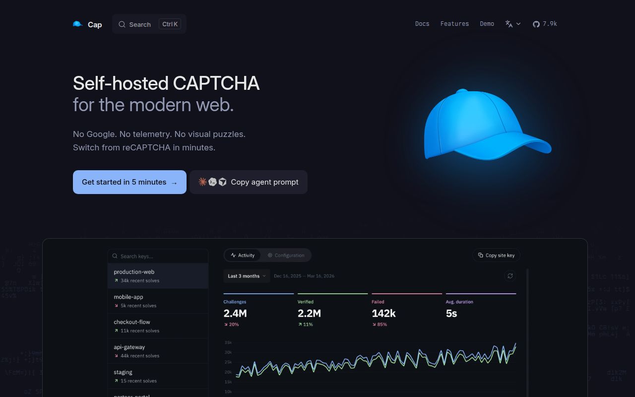 Screenshot of cap (trycap.dev)