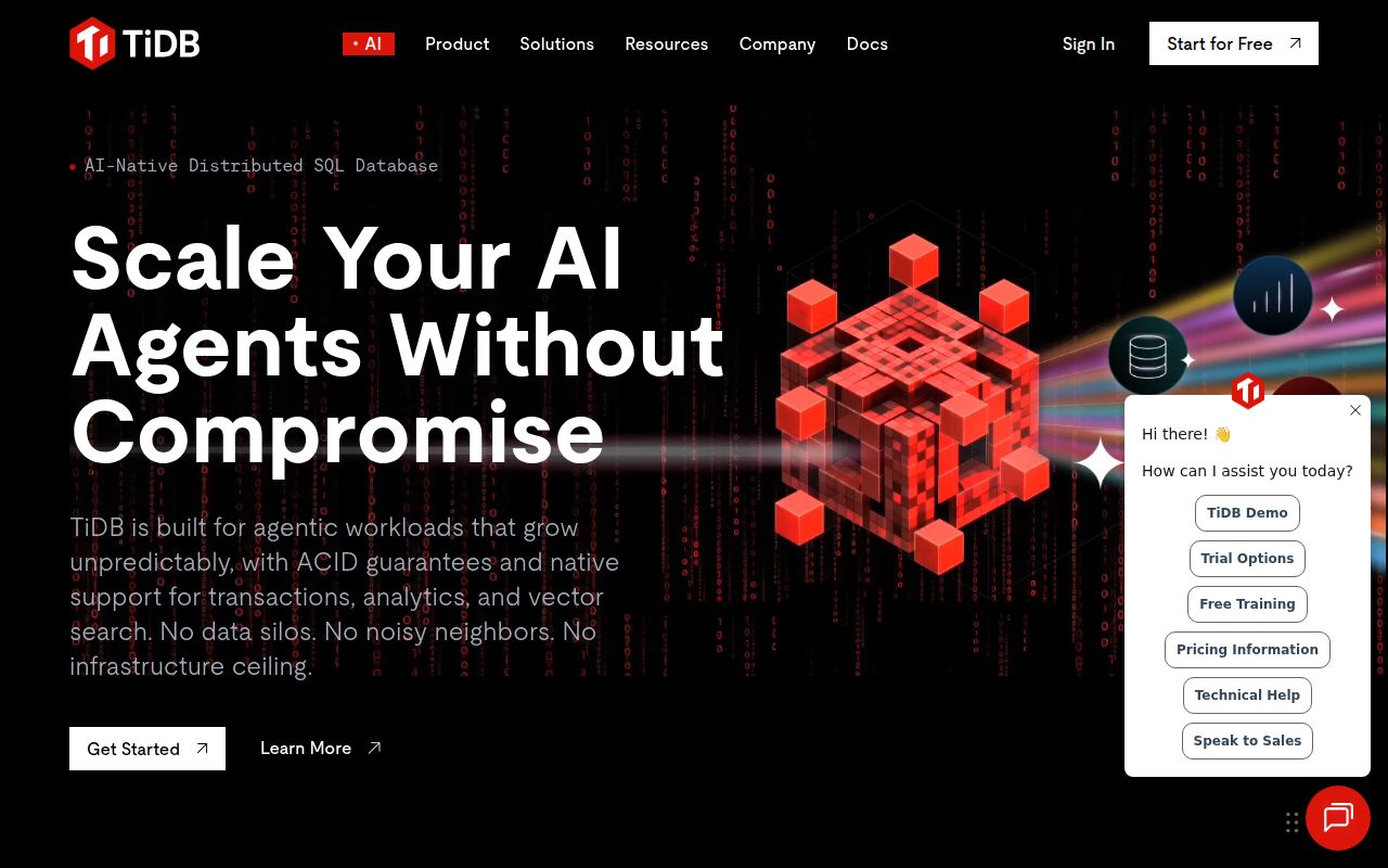 Screenshot of tidb (www.tidb.io)